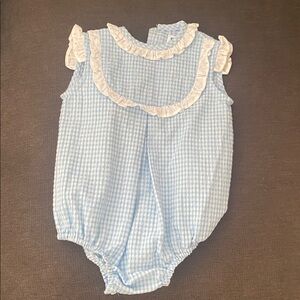 Cocote Blue Gingham Baby Romper with Ruffle Trim